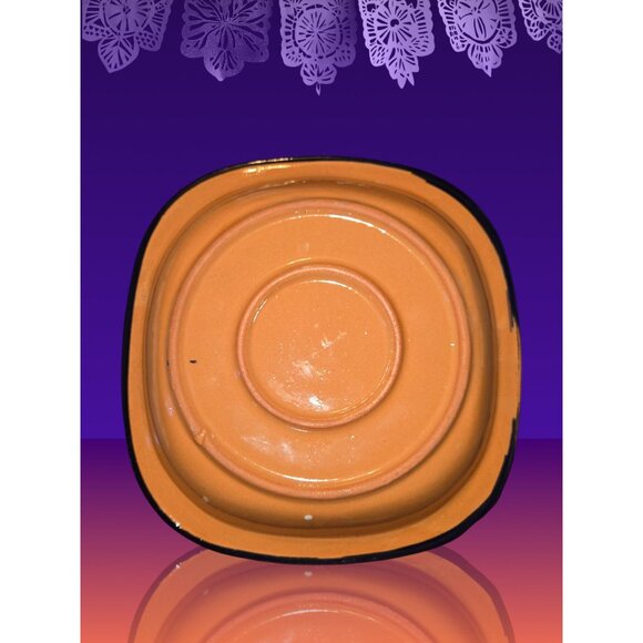 Mexican Red Clay Pottery Bowl Blue And White Flower And Scroll Design - Picture 3 of 7